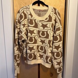 Brown and Cream Western Patterned Women's Sweater